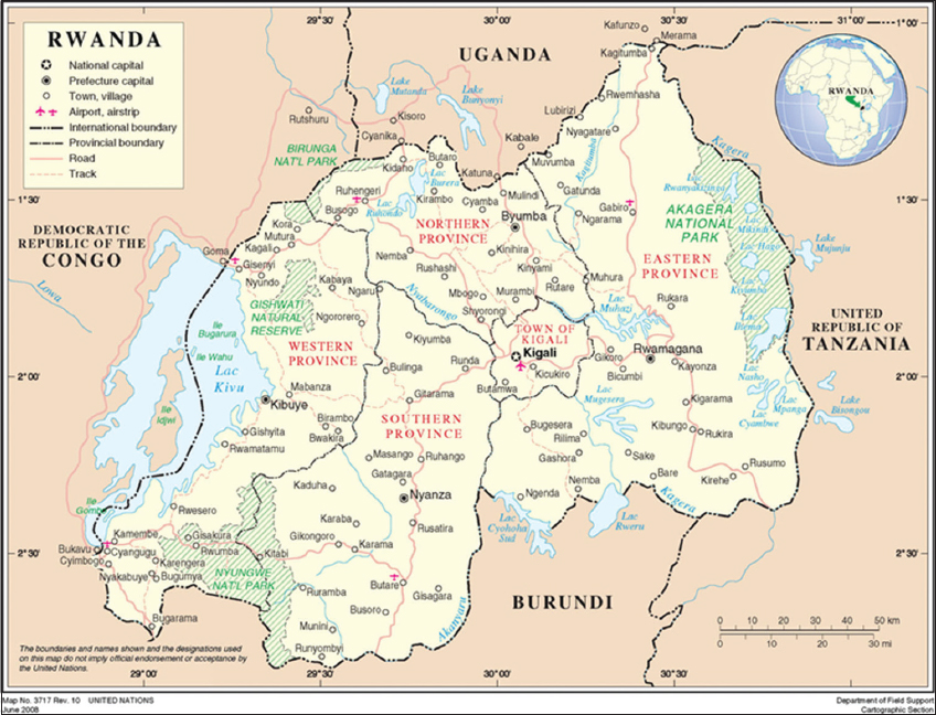 Political and Administrative Maps of Rwanda; Source: UN Country Data and Rwanda Development Board: http://www.theiguides.org/public-docs/guides/rwanda